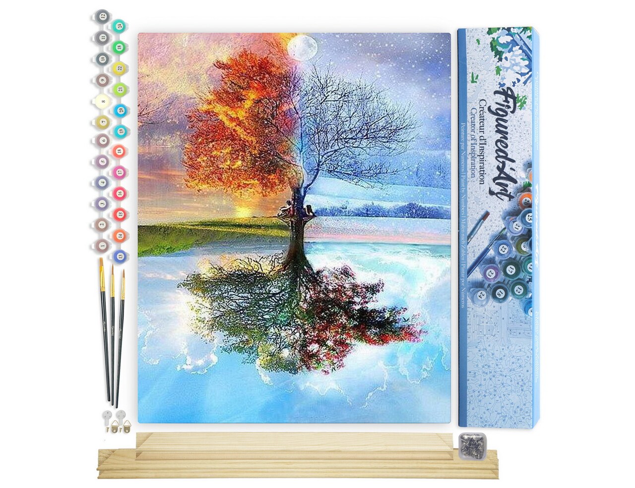 Figured'Art Paint by Numbers for Adults 4 Seasons Tree 16"x20" - Craft Art Painting Rolled Canvas with DIY wooden frame
